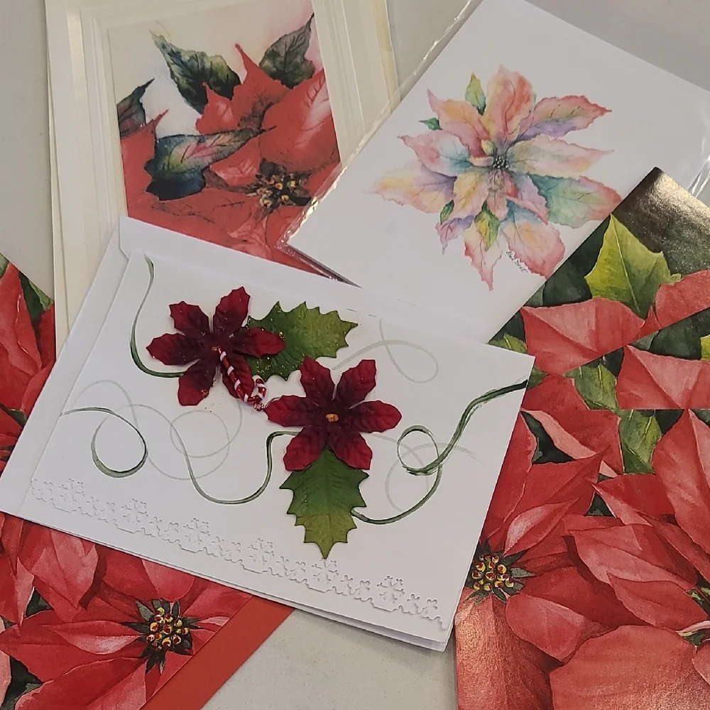 Festive Poinsettia Greeting Cards 7 Total